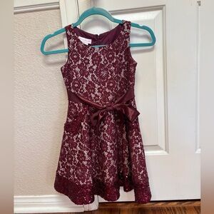 NWOT Girls Burgundy Lace Formal Dress